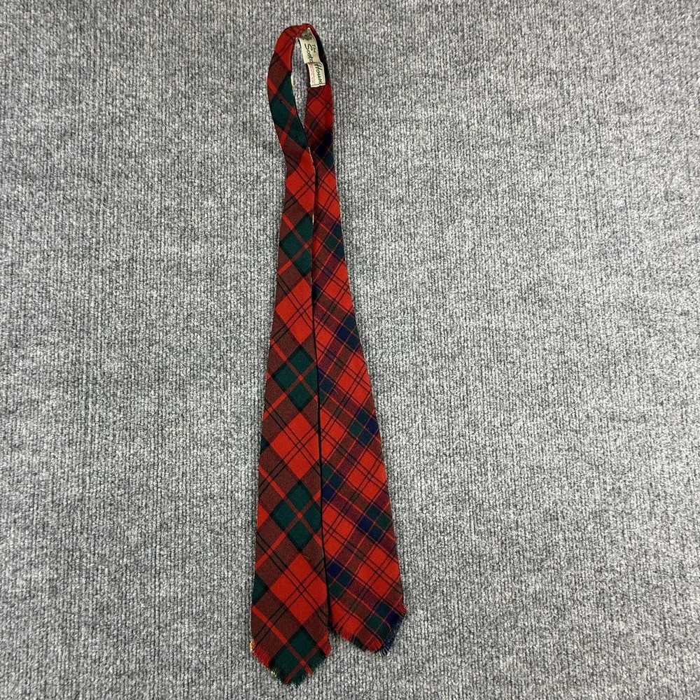 Vintage The Scotch House‎ Tie Mens One Size Red Wool Tartan Plaid Skinny Necktie